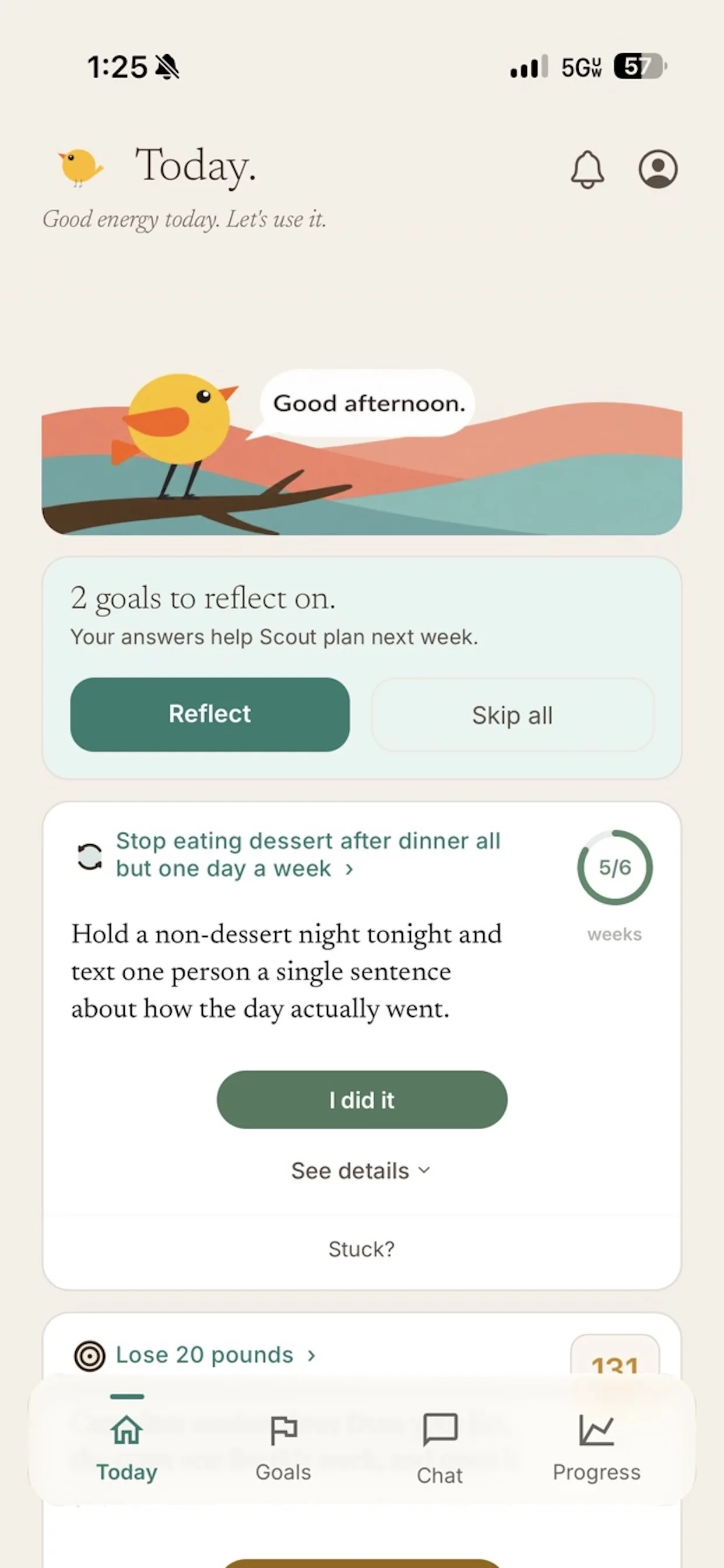 Scout Today screen showing a personalized daily task